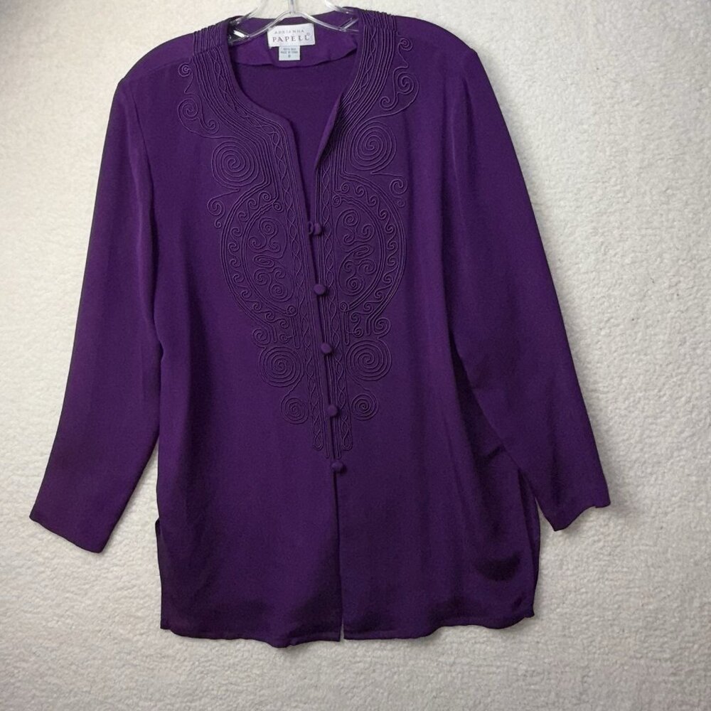 Elegant Adriana Papell Silk Tunic Top Purple Women's Size 8 Dressy